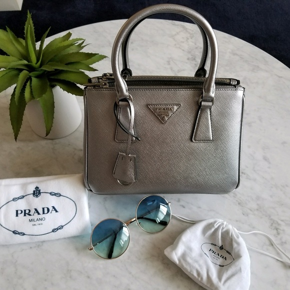 Prada Silver Mini Galleria Saffiano Bag - Picture 7 of 8